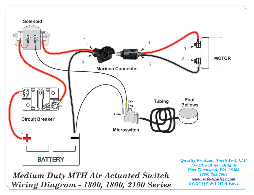 Medium Duty MTH Air Actuated Switch Wiring Diagram for 1300, 1800, 2100 Series